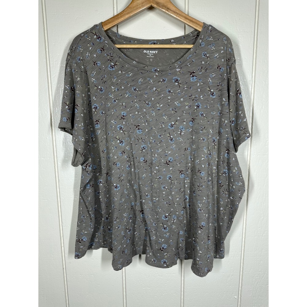 Old Navy T-Shirt Women 3X Grey Everywear Floral Short Sleeve Slub Knit Tee